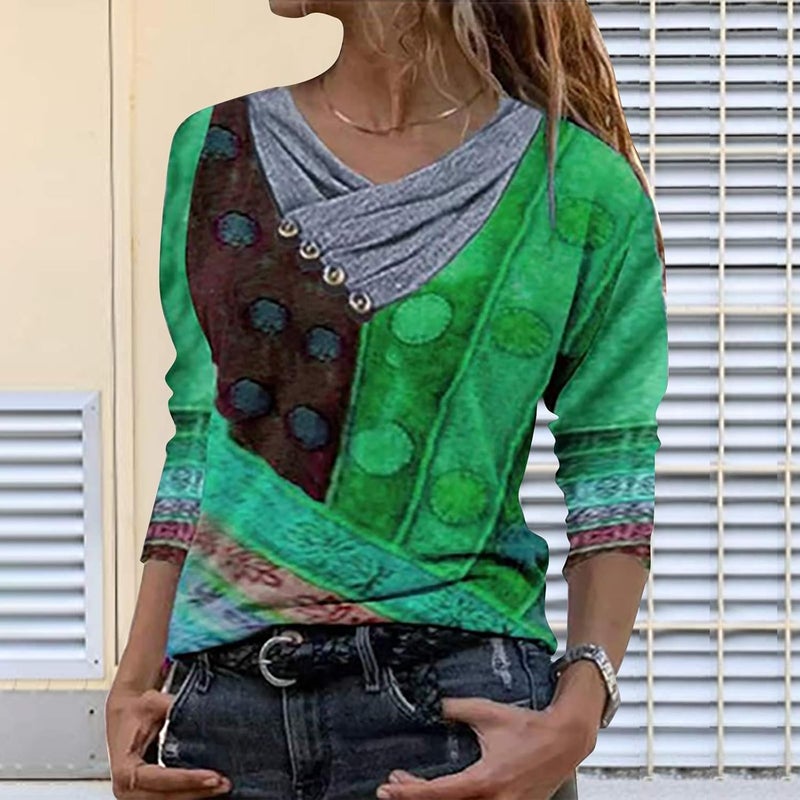 woobles Womens Sweatshirts for Ladies Tie Dye Printed Embroidery Collar Tunic Gradient Blouses Long Sleeve Pullovers - Image 3